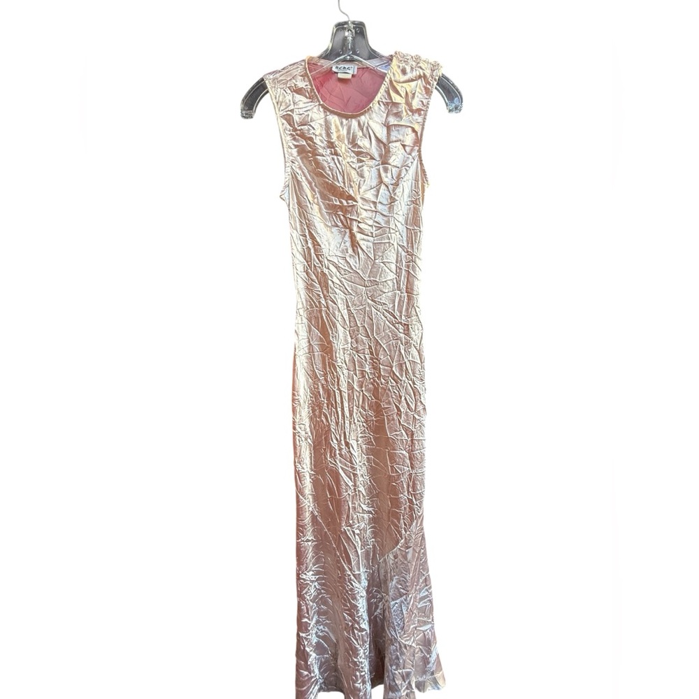 Vintage 90s BCBG pale pink sleeveless crinkle satin maxi dress Small